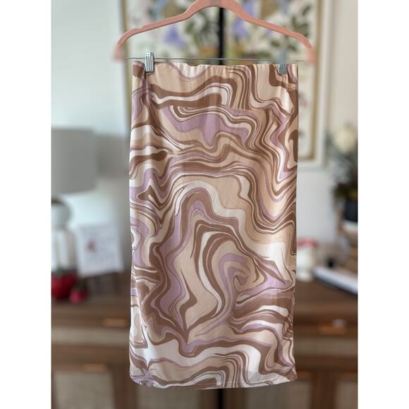 NWT AFRM High Rise Sheer Elastic Waist Midi Skirt Brown Purple Womens Size Small - Picture 3 of 7